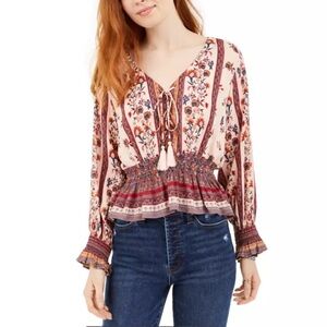 Angie, Bohemian Floral, Tie and Smocked Front top EUC Size XS